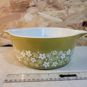 Vintage Pyrex Spring Blossom Crazy Daisy Green Casserole Missing Lid